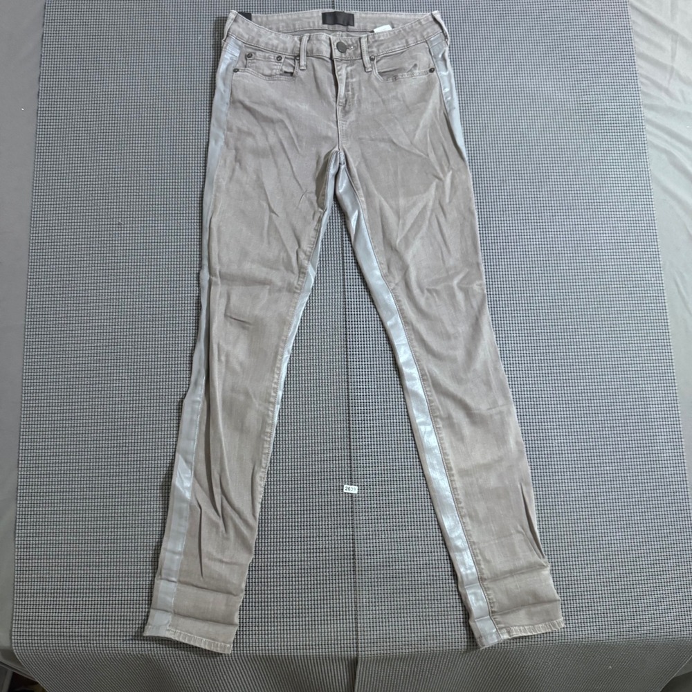 Vince Dylan Skinny Jeans Womens 28 Taupe Gray Metallic Side Stripe Low Rise